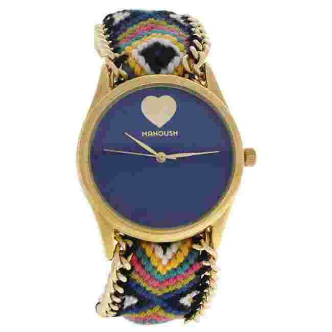 Manoush Mshhibc Hindi Heart - Gold/blue Nylon Strap Watch 1 PC Watches