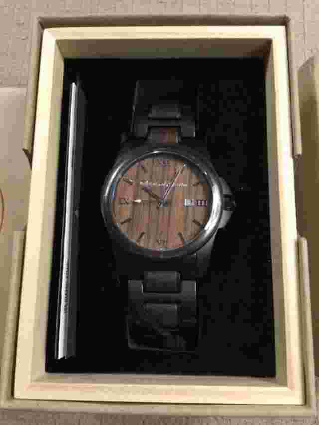 Original Grain Men's Watch Ebony Wood Matte Black Stainless Band Sapele