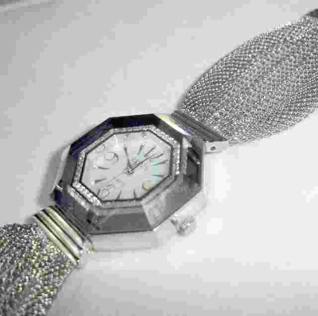 Illusions Mirror Mesh Watch by Lenox Silver Toned W Crystals Quality Quartz