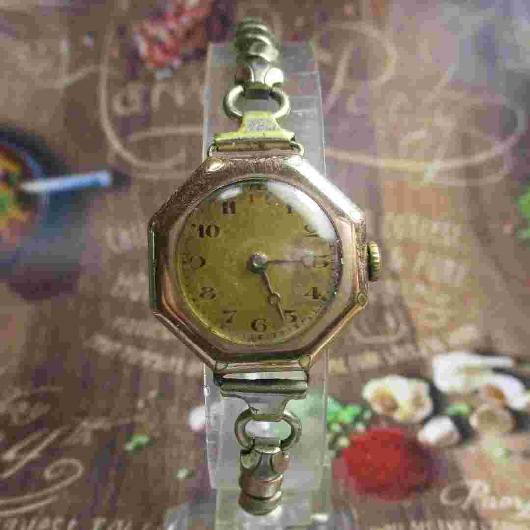 Bueche Girod K10 Pure Gold Octagon Women's Manual Winding Watch Antique Used