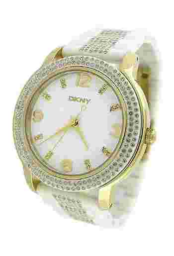NEW DKNY CRYSTAL GOLD TONE PLASTIC LADIES WATCH NY8528