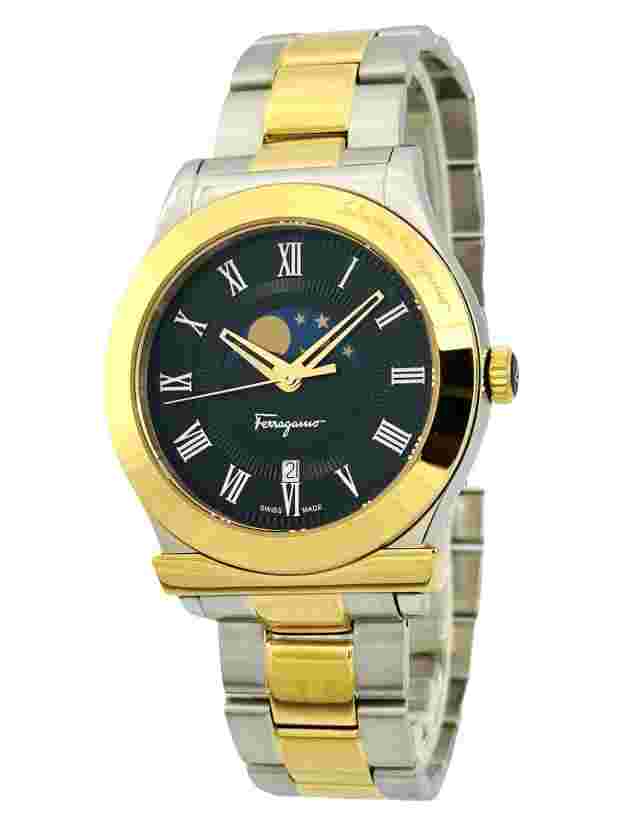 Salvatore Ferragamo 1898  FBG05 0016 Gold IP 2N StainlessSteel Moon Phase  Watch