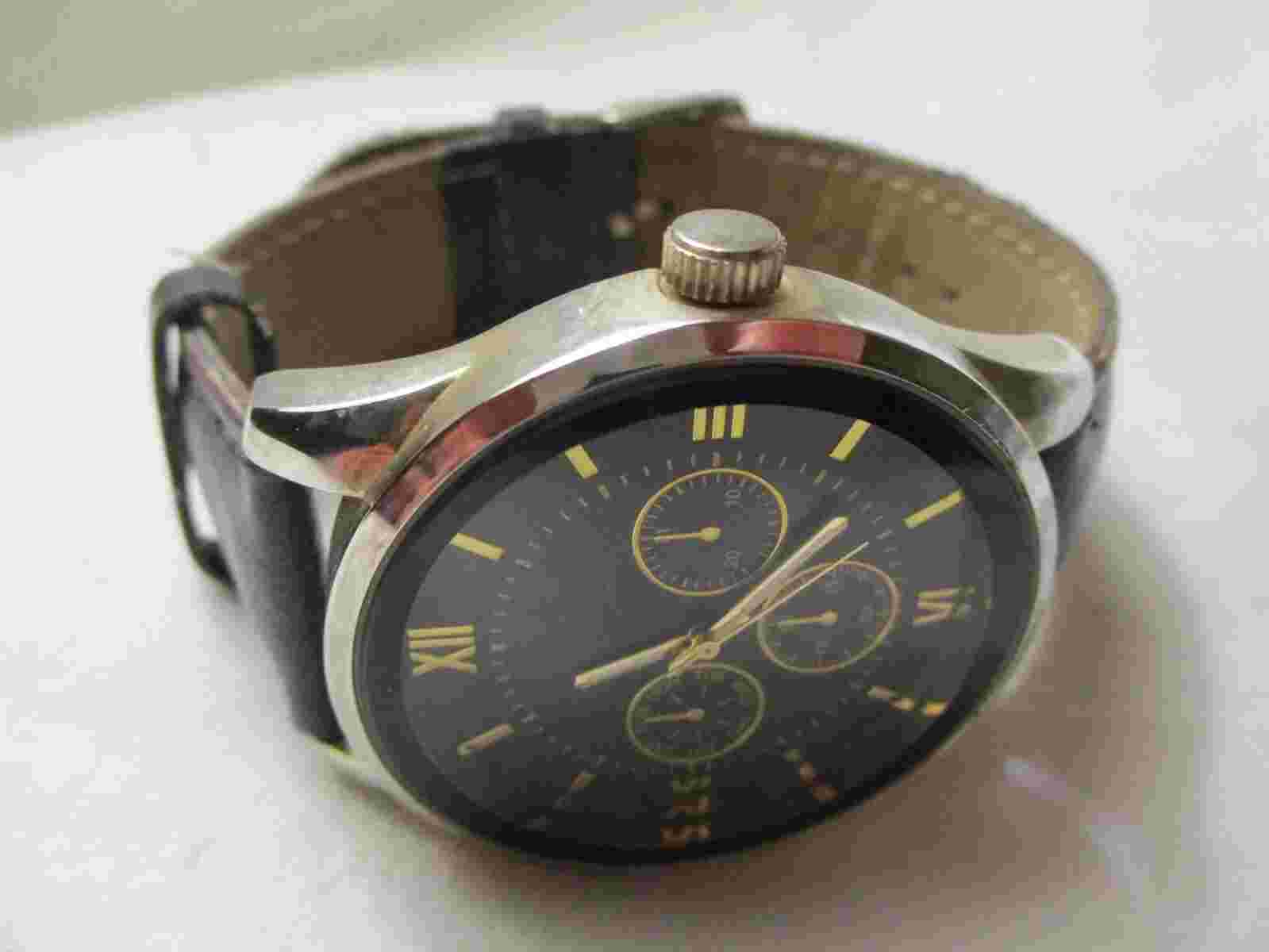 Merona Wristwatch Brown Buckle Band Silver & Gold Tone Roman Numerals