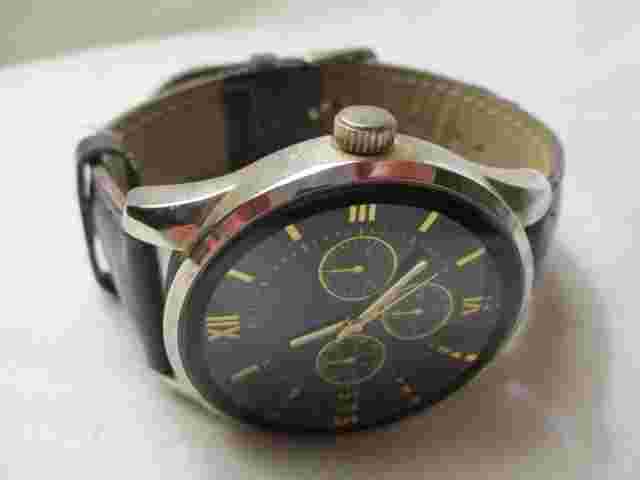 Merona Wristwatch Brown Buckle Band Silver & Gold Tone Roman Numerals