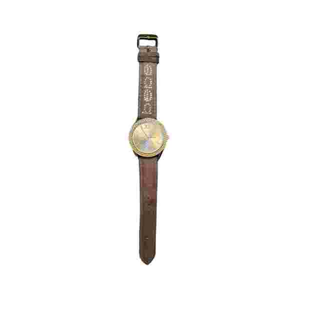 Faux Leather bebe Rhinestone Decorated Ladies Watch