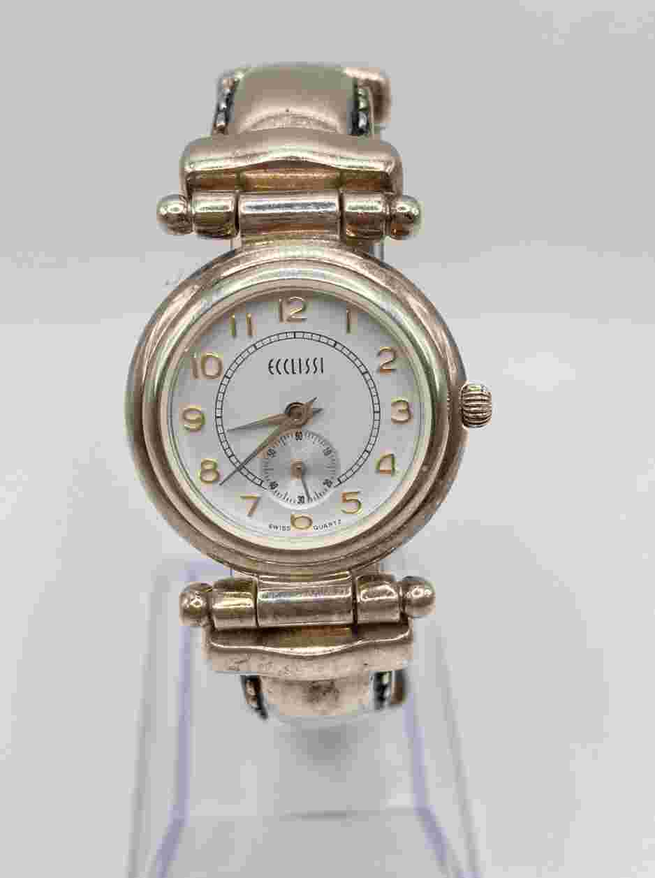 Ecclissi Sterling Silver Multi Function Dial Watch Leather Band 11 Jewels