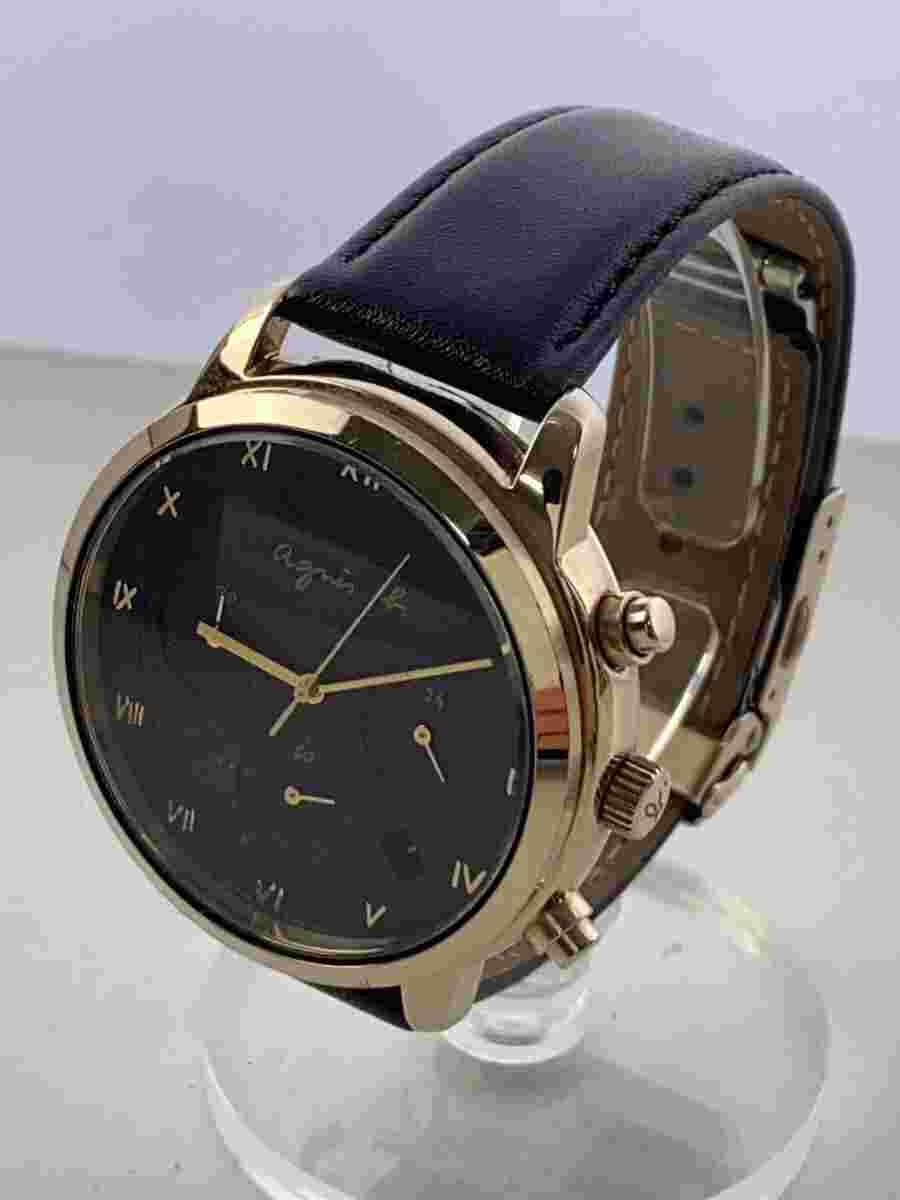 agnes b. FBRD941 Solar Analog Watch Leather Black Excellent JAPAN