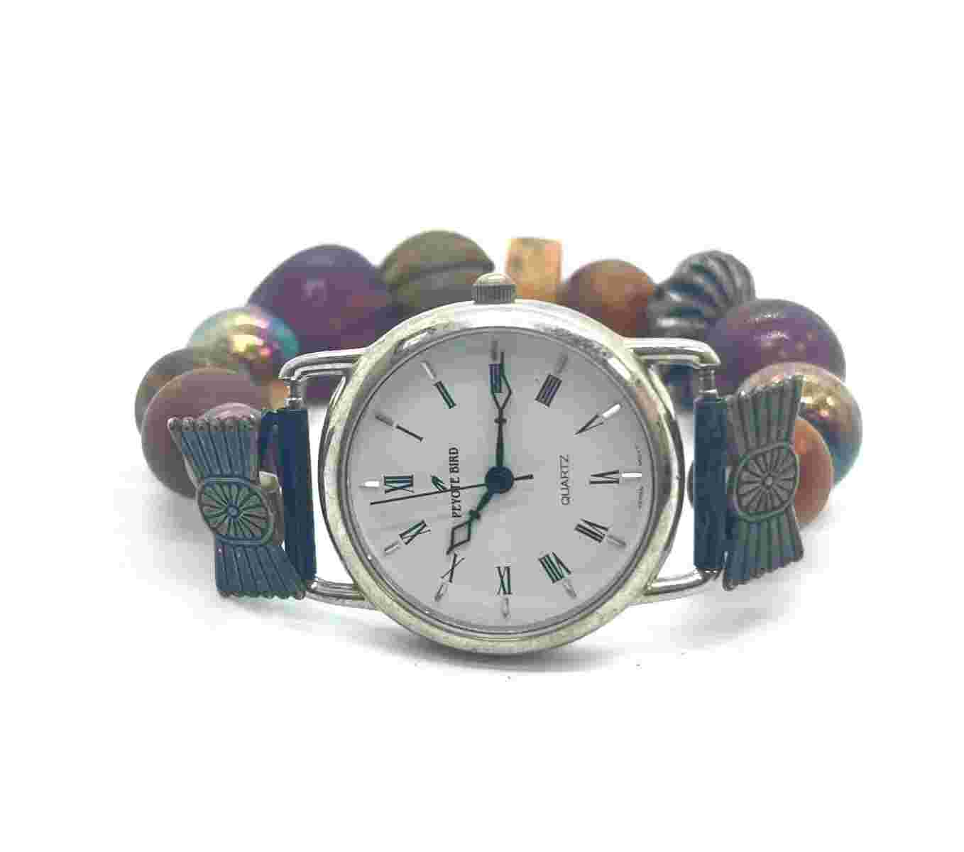 Peyote Bird 30mm Southwest Beaded Silver Accent Quartz Watch