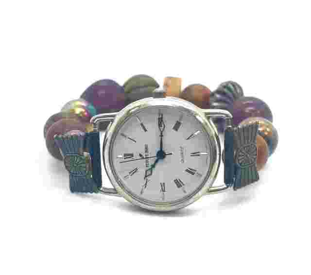 Peyote Bird 30mm Southwest Beaded Silver Accent Quartz Watch