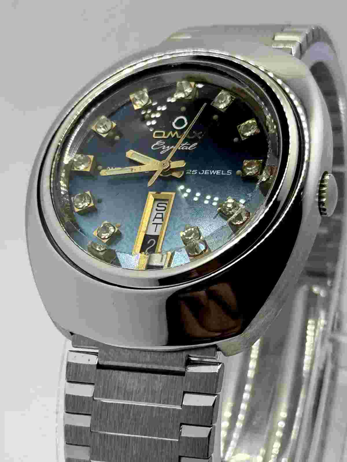 Vintage Omax Crystal Diamond Index Swiss made Automatic Analog Men's Wrist Watch