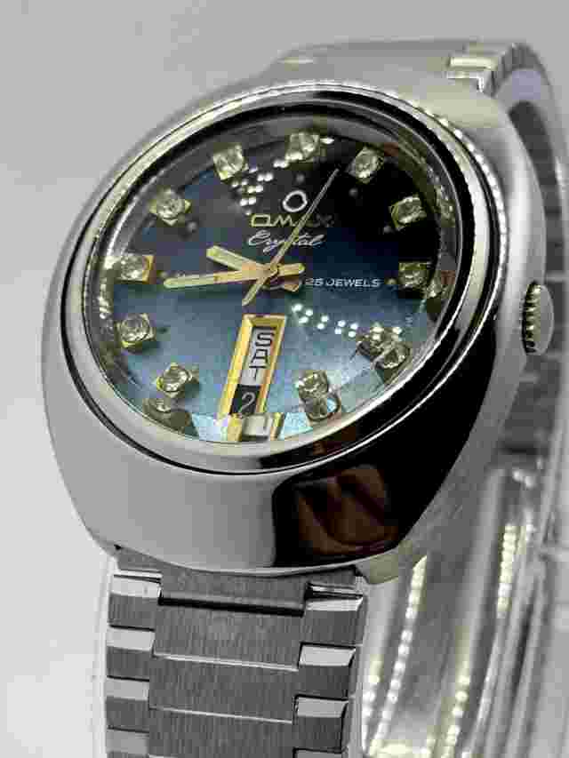 Vintage Omax Crystal Diamond Index Swiss made Automatic Analog Men's Wrist Watch