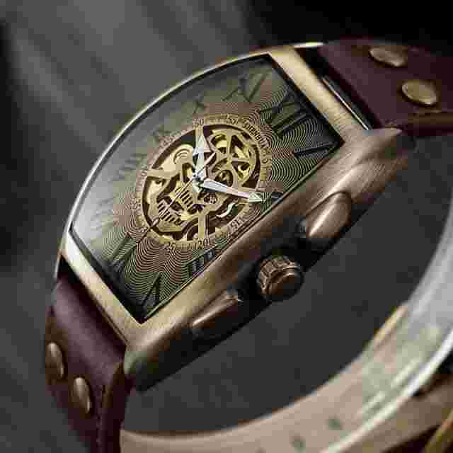 Men Automatic Mechanical Watch Transparent Skeleton Dial Watches Genuine Leather