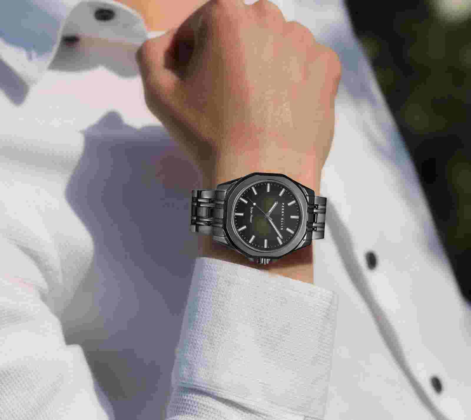 Perry Ellis Solar Powered Mens Watch | Alloy Bracelet | Water-Resistant Analo...