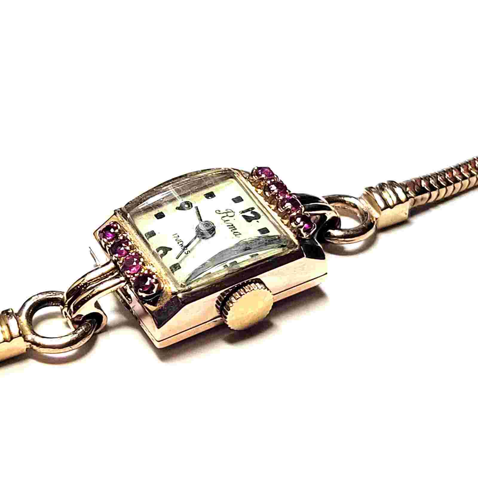 14K 13.9 Gram Rose Gold "Rima" Ladies 6" (Small) Wristwatch Wind Up Runs As Is