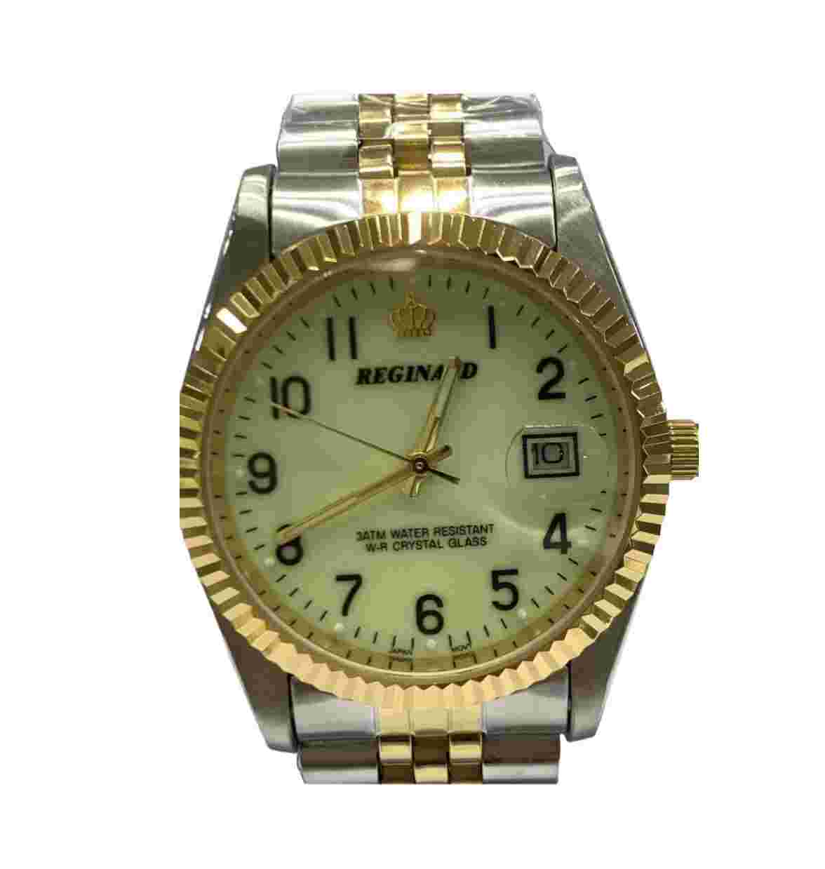 Reginald Mens Wrist Watch Silver Gold Black Glow Analog Quartz New Battery. New*