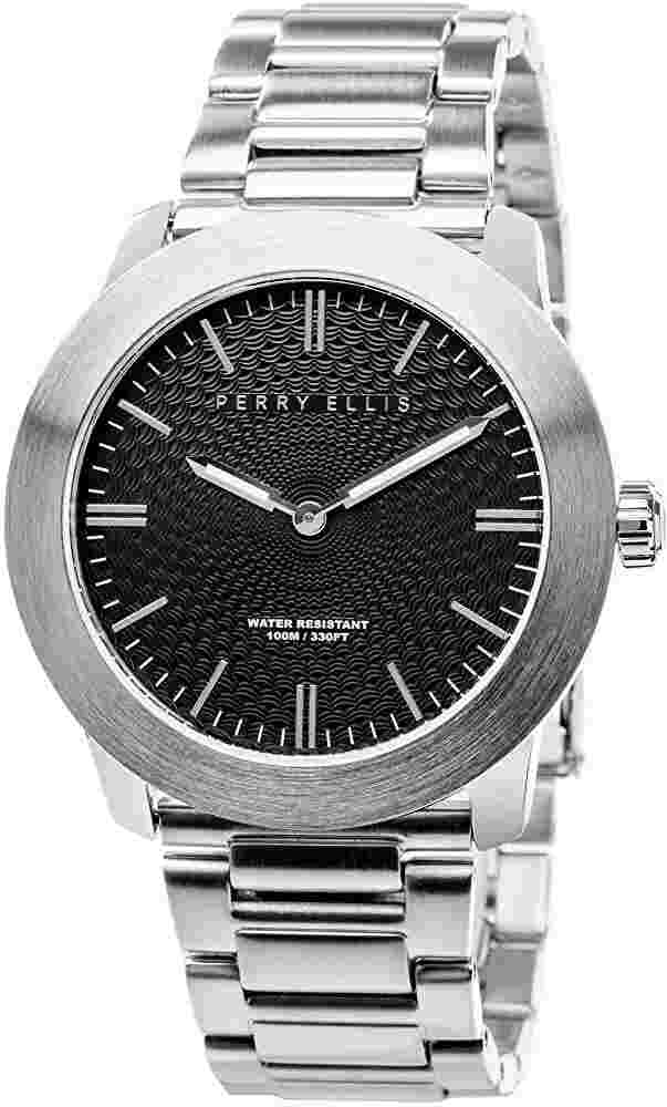 Perry Ellis Unisex Slim Elegant Black Dial Stainless Steel Watch 07001-02
