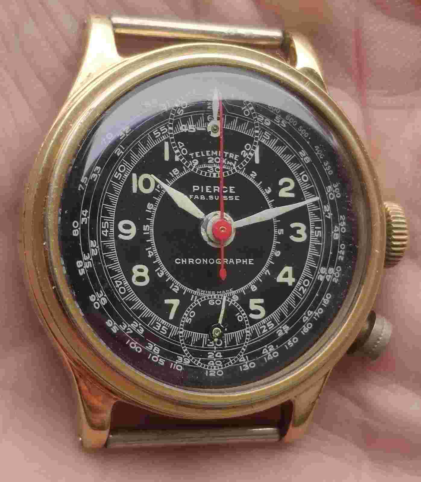 Vintage men's miltary vision Pierce Monopusher chronograph watch for repair