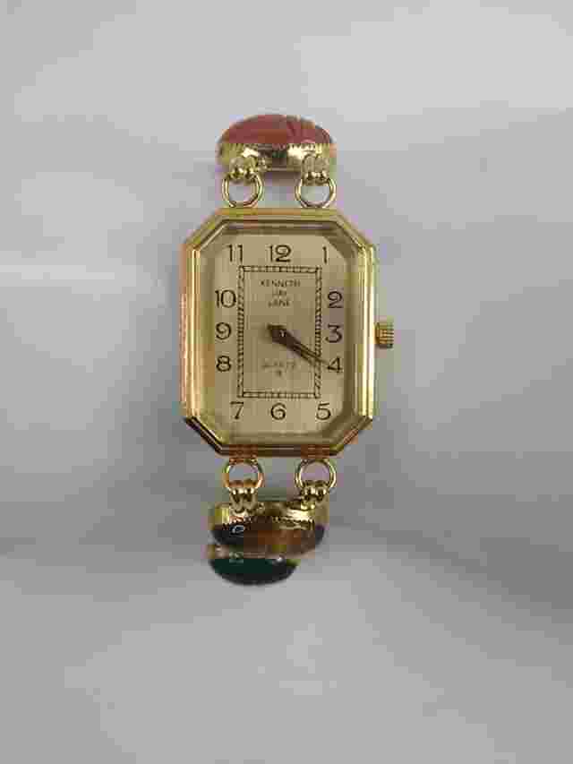 Vintage KJL Kenneth Jay Lane Egyptian Scarabs Gemstones Gold Tone Watch New Batt