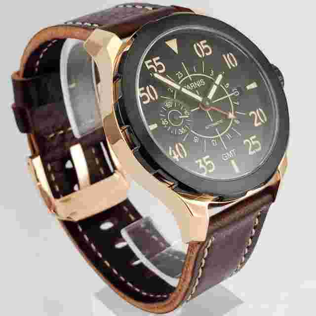 Parnis 44mm Rose Gold Black Case Dial GMT Sapphire Crystal Automatic Men's Watch