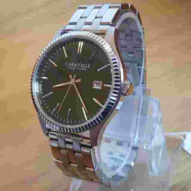 Men Bulova Caravelle Gents Green Date Bracelet Suit Watch 43B130 New In Box