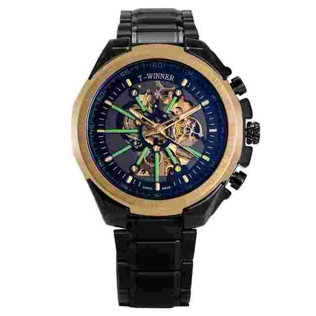 Winner Watch Luminous Hands Men's Auto Mechanical Wristwatch Steel Strap Reloj