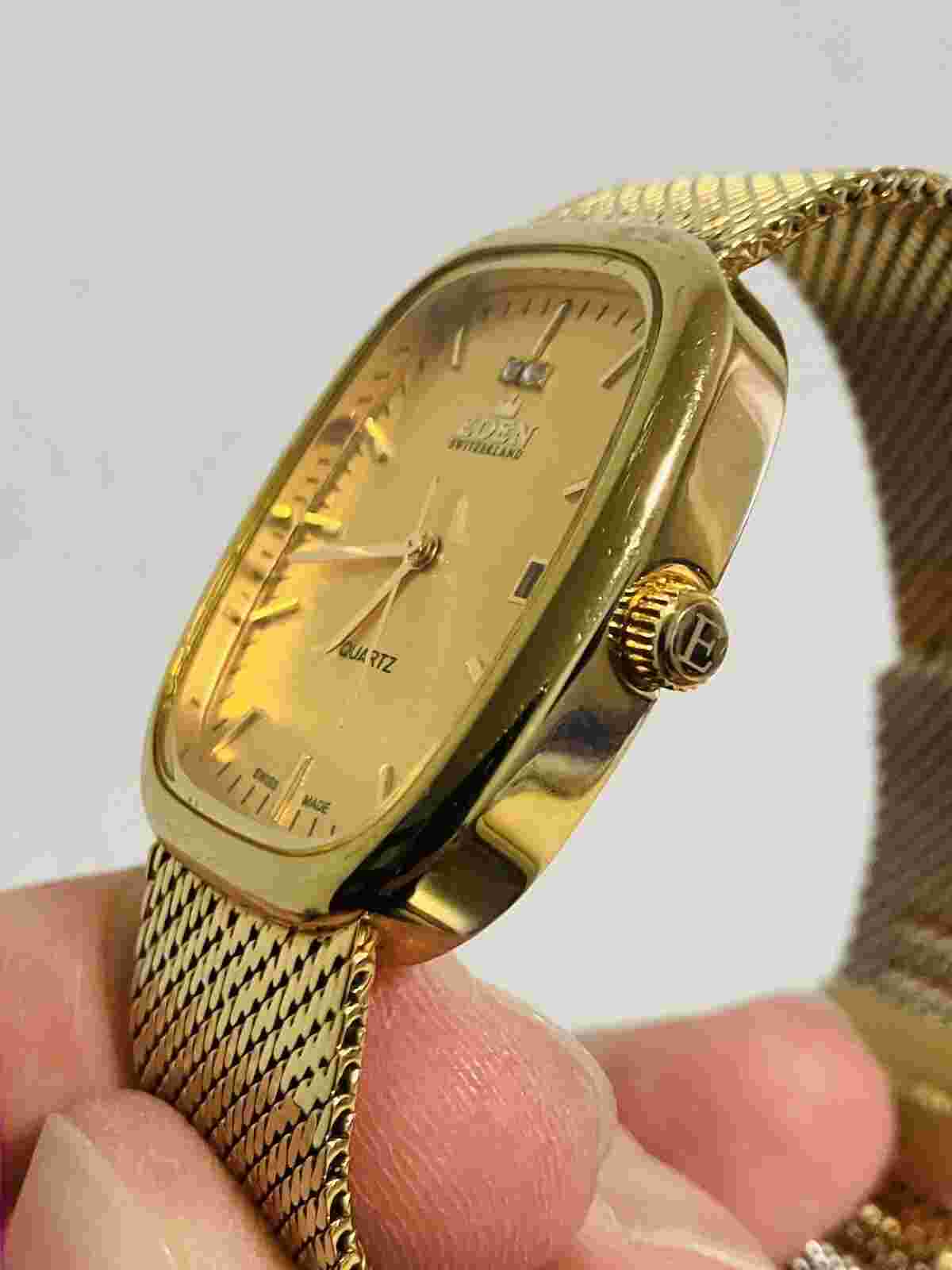 Eden Switzerland Gold Plated Quartz Date Vintage Watch Size 30mm
