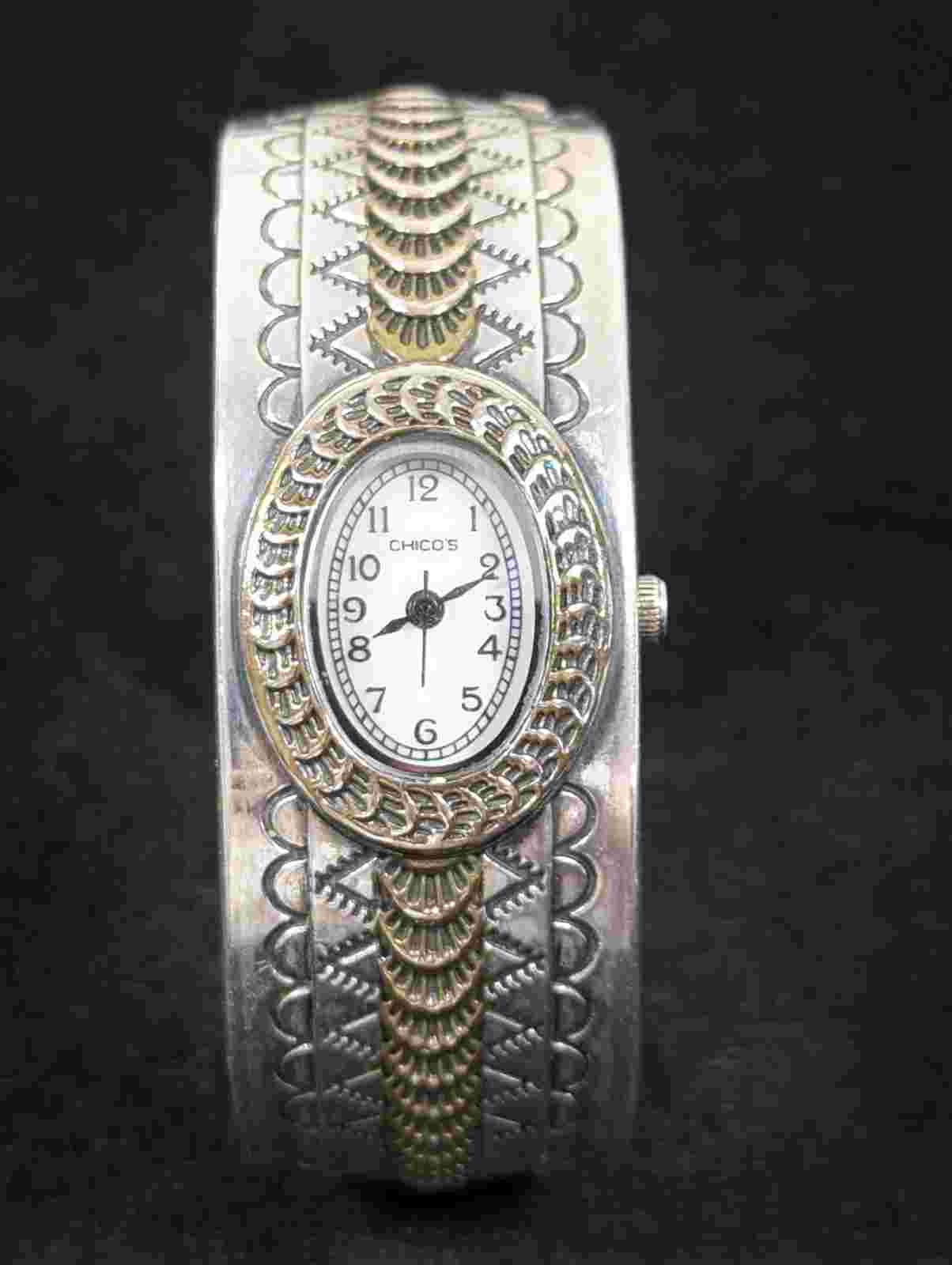 Chico's White Dial Silver Tone Hinge Bracelet Band Watch