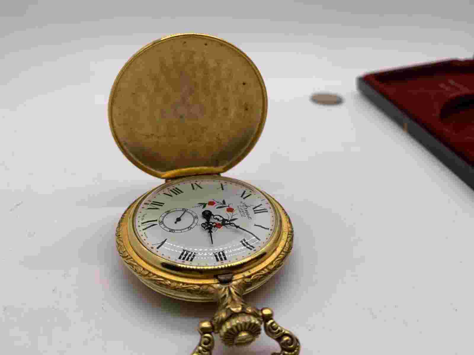 Pocket Watch Arnex Swiss Made. Incabloc 17 Hunter Deer. Mechanical Wind