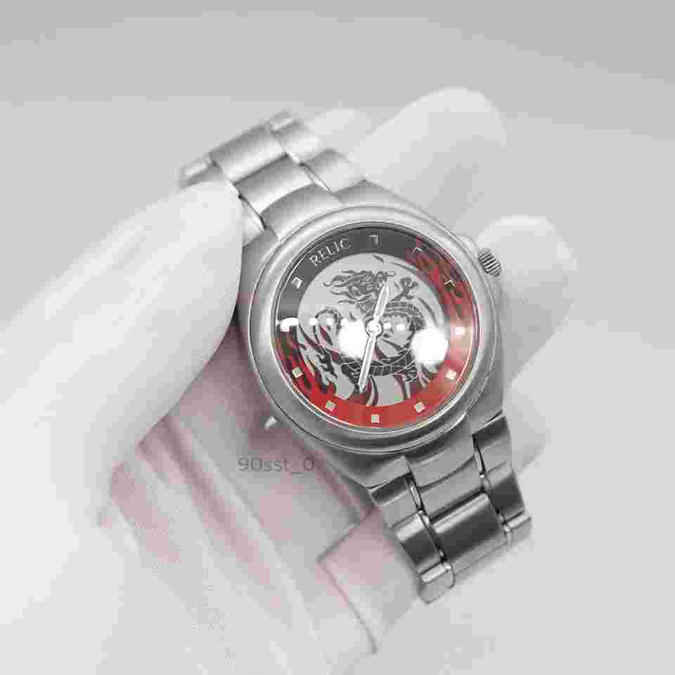 Super Rare Relic by Fossil Big Tic Men's Wrist Watch Red dragon Dial