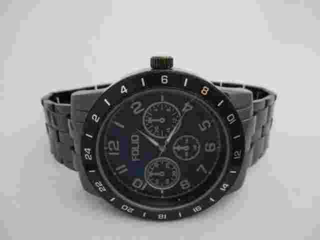Folio Men's Black Analog Watch Stainless Steel Band