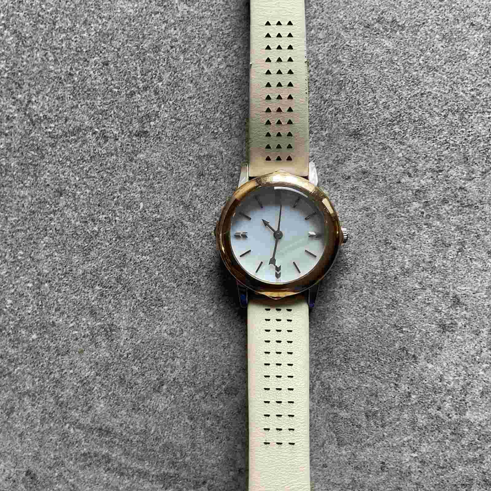 Stella & Dot Womens Watch 28mm Two Tone Case MOP Dial Leather Band A14