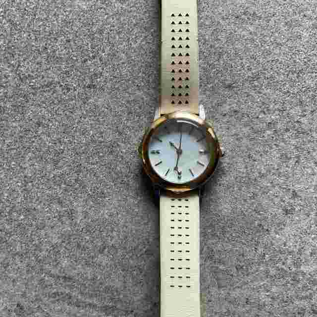 Stella & Dot Womens Watch 28mm Two Tone Case MOP Dial Leather Band A14