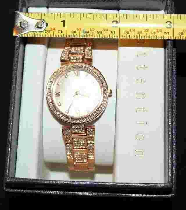 Attention Rose Gold  Crystal Rimmed Wristwatch w/  Crystal Lined Strap Watch
