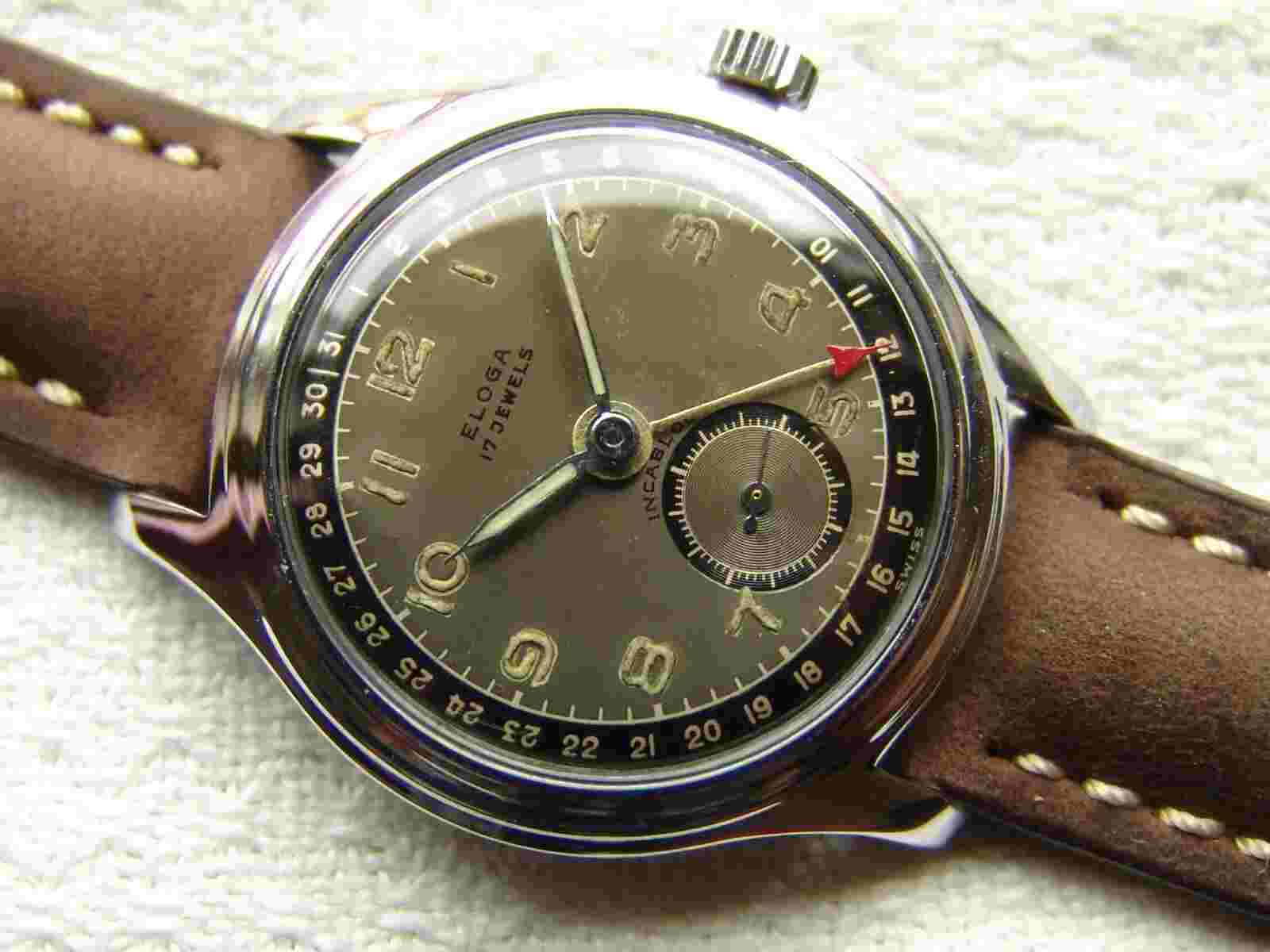Vintage 35mm ELOGA calendar good condition WRISTWATCH military style WWII ERA