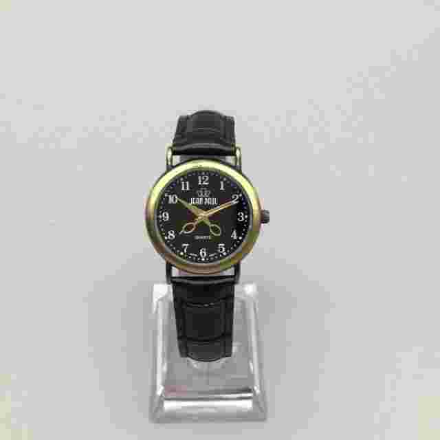 Vintage Jean Paul Watch Women 30mm Black Gold Tone Leather Band New Battery