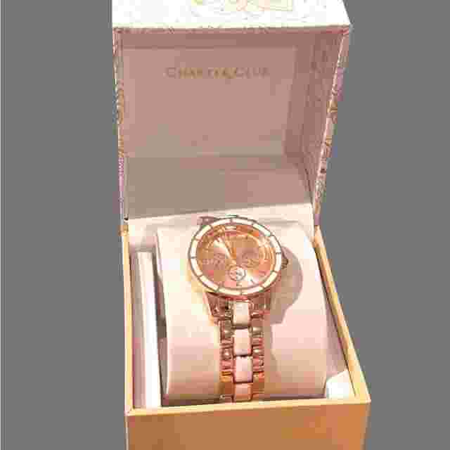 NEW Charter Club 2 Tone BRACELET WATCH Women Radiant 34mm Rose Gold White Boxed