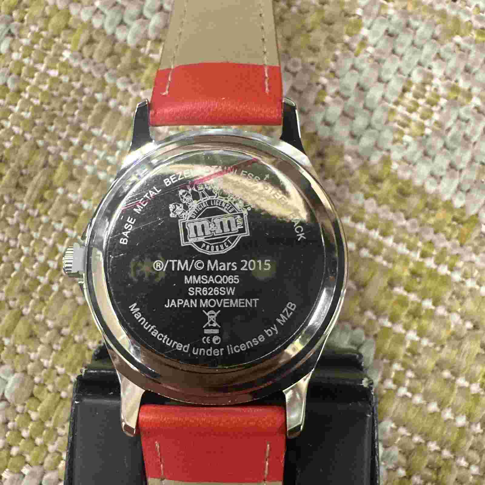 Avon 2015 Red M&M Watch New Never Used Stainless Steel Super Clean