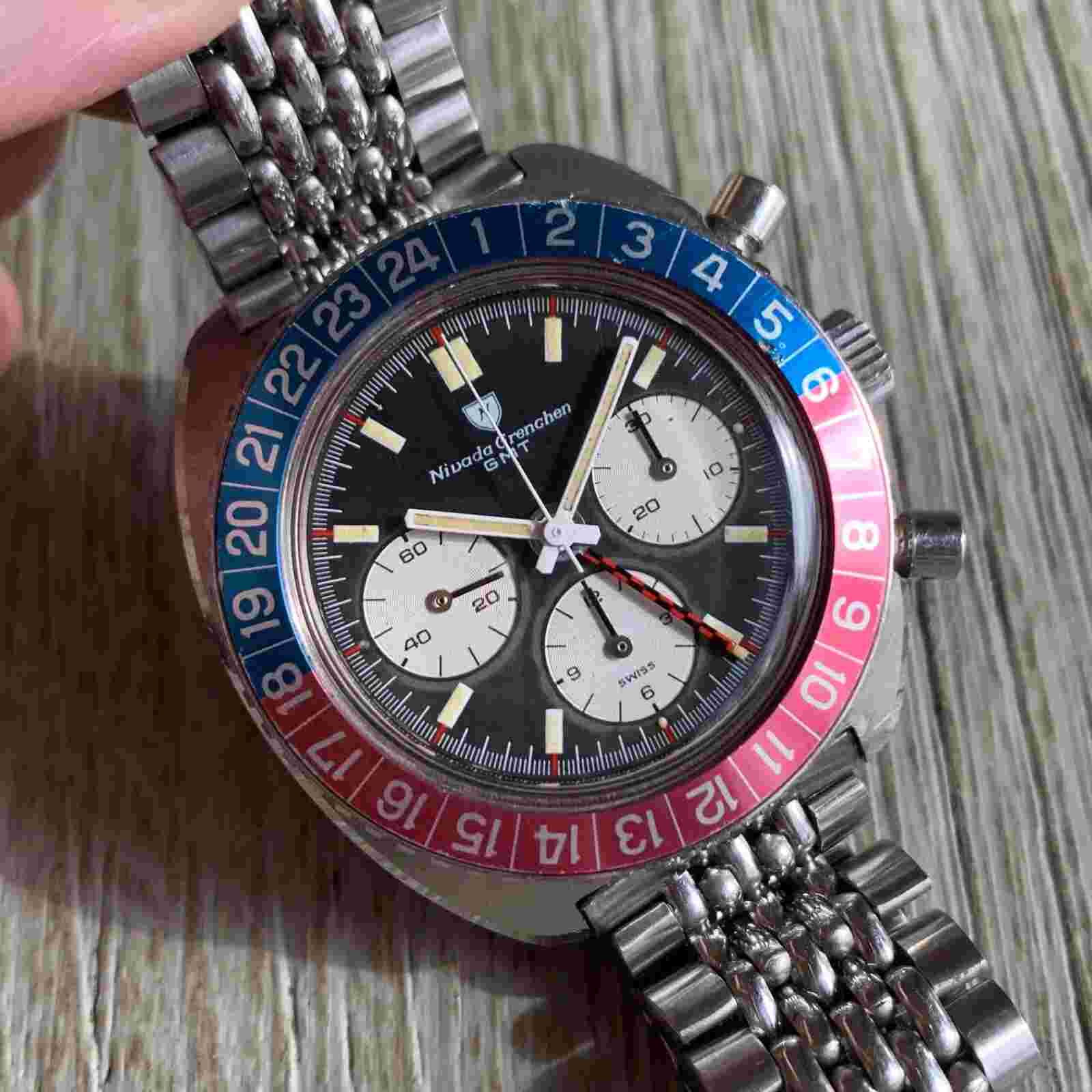 Vintage Nivada Grenchen GMT Chronograph - Valjoux 724 - 42mm Wristwatch