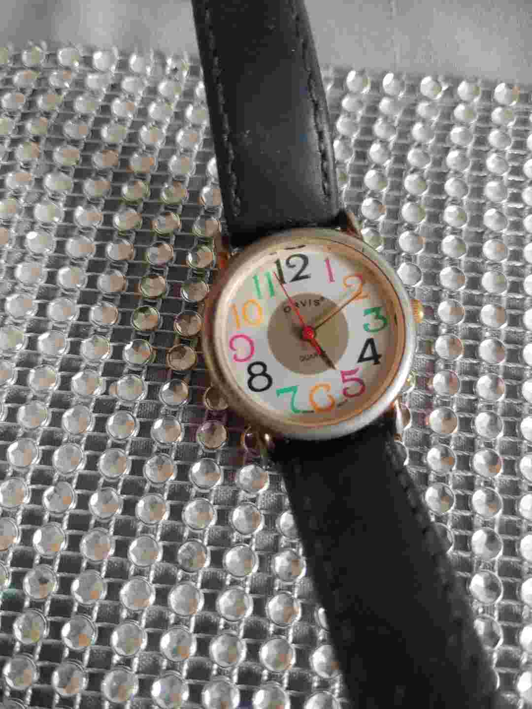 Orvis Women's Gold Tone Quartz Watch Rainbow Leather Band *Needs Battery* As Is