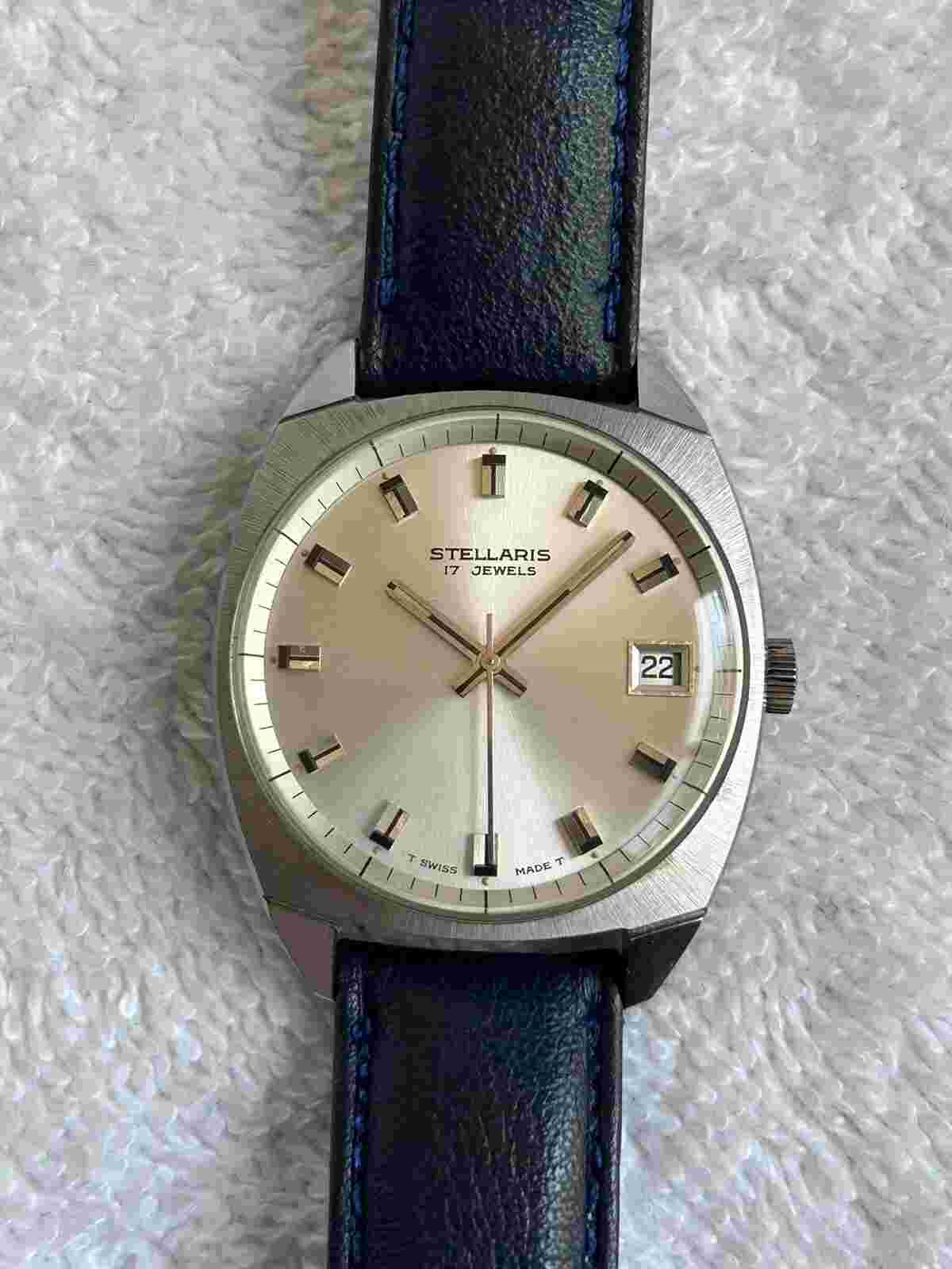 Vintage Stock Stellaris 17 Jewels Mechanical Winding Luminous Swiss Made Watch