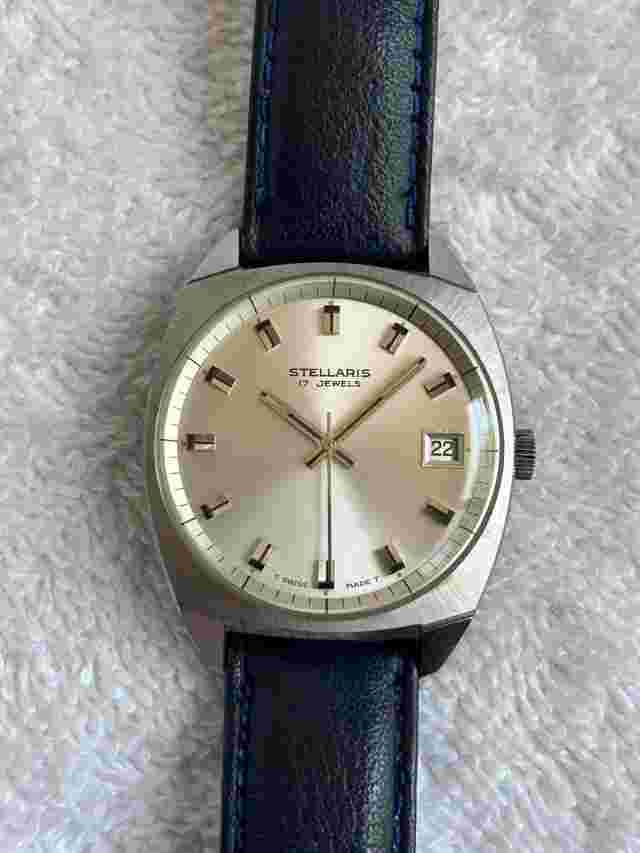 Vintage Stock Stellaris 17 Jewels Mechanical Winding Luminous Swiss Made Watch