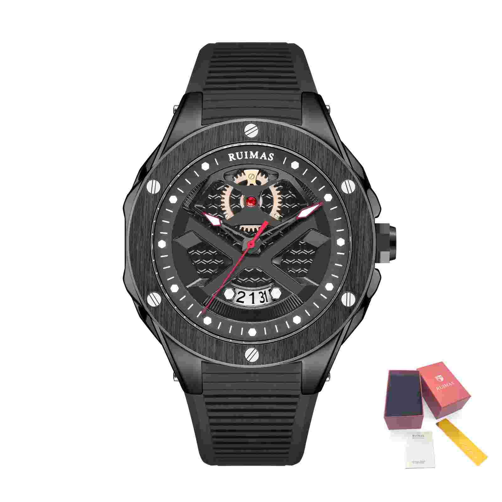 RUIMAS   Sport Watches for Men Quartz Silicone Band Wrist Watch Date Waterproo