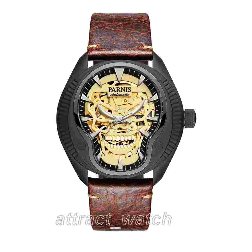 43mm Parnis Miyotal Automatic Mechanical Men Watch Luminous Skull Sapphire Glass
