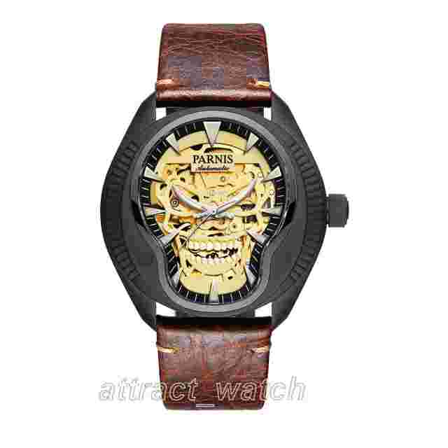 43mm Parnis Miyotal Automatic Mechanical Men Watch Luminous Skull Sapphire Glass