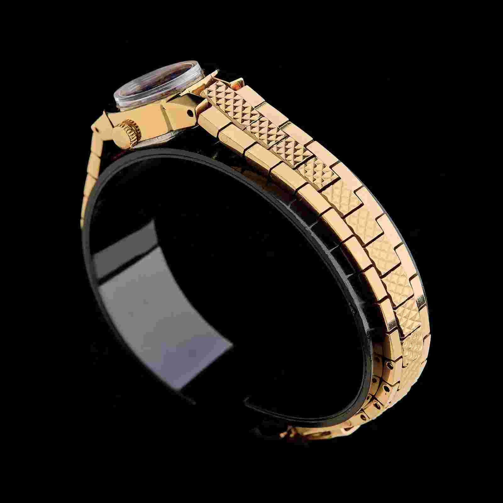 Small women's black dial cocktail watch with gilding. Soviet watch CHAYKA