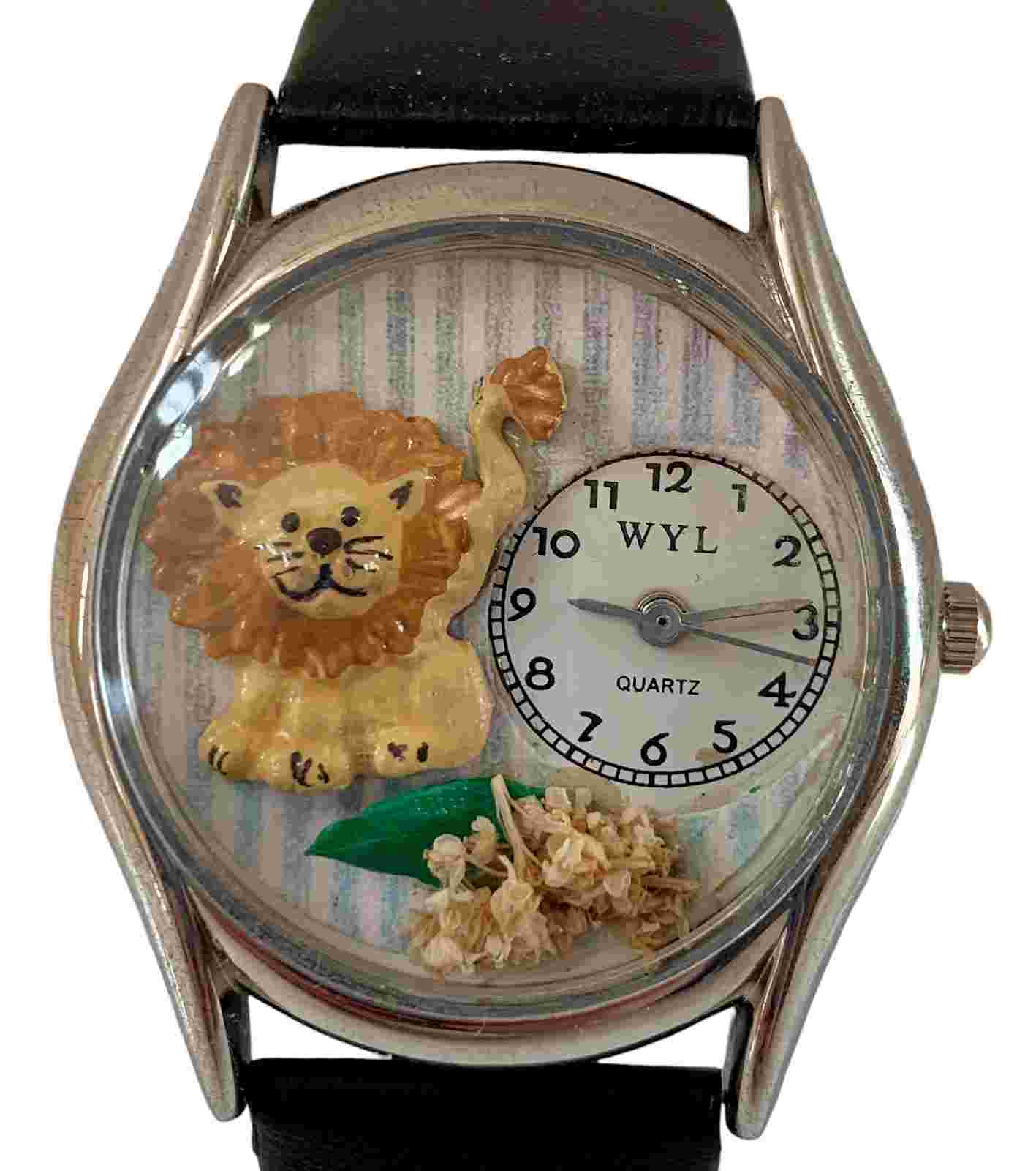 Vintage Whimsical Lion-Themed Silver Finish Watch w/New Battery