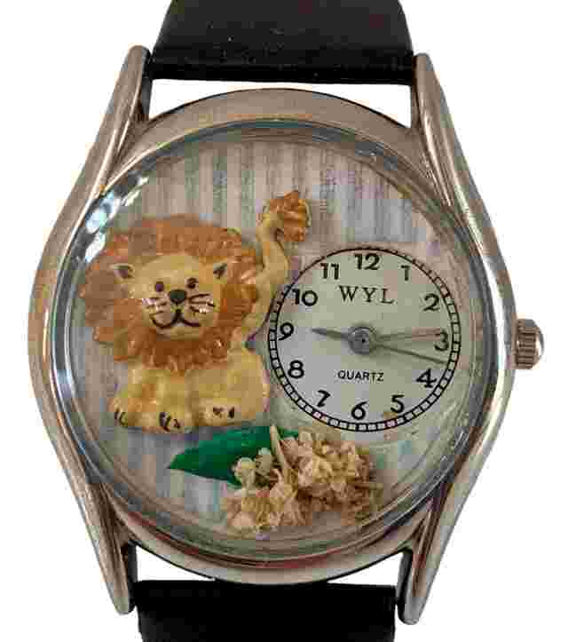 Vintage Whimsical Lion-Themed Silver Finish Watch w/New Battery