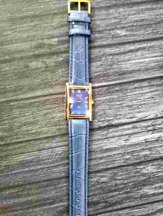 Men's Gold Tank Rectangular Blue Dial Blue Leather New Mvt & Batt **