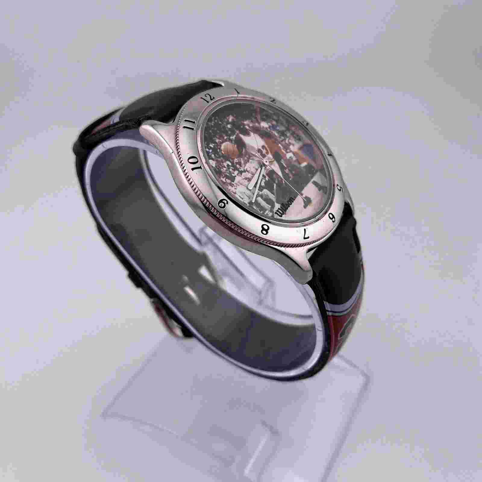 Vtg Wilson Michael Jordan Watch Men Silver Leather Band New Battery - RUNS