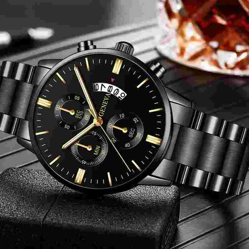 YOLAKO Men's Stainless Steel Quartz Analog Wrist Watches Fashion Gold Black